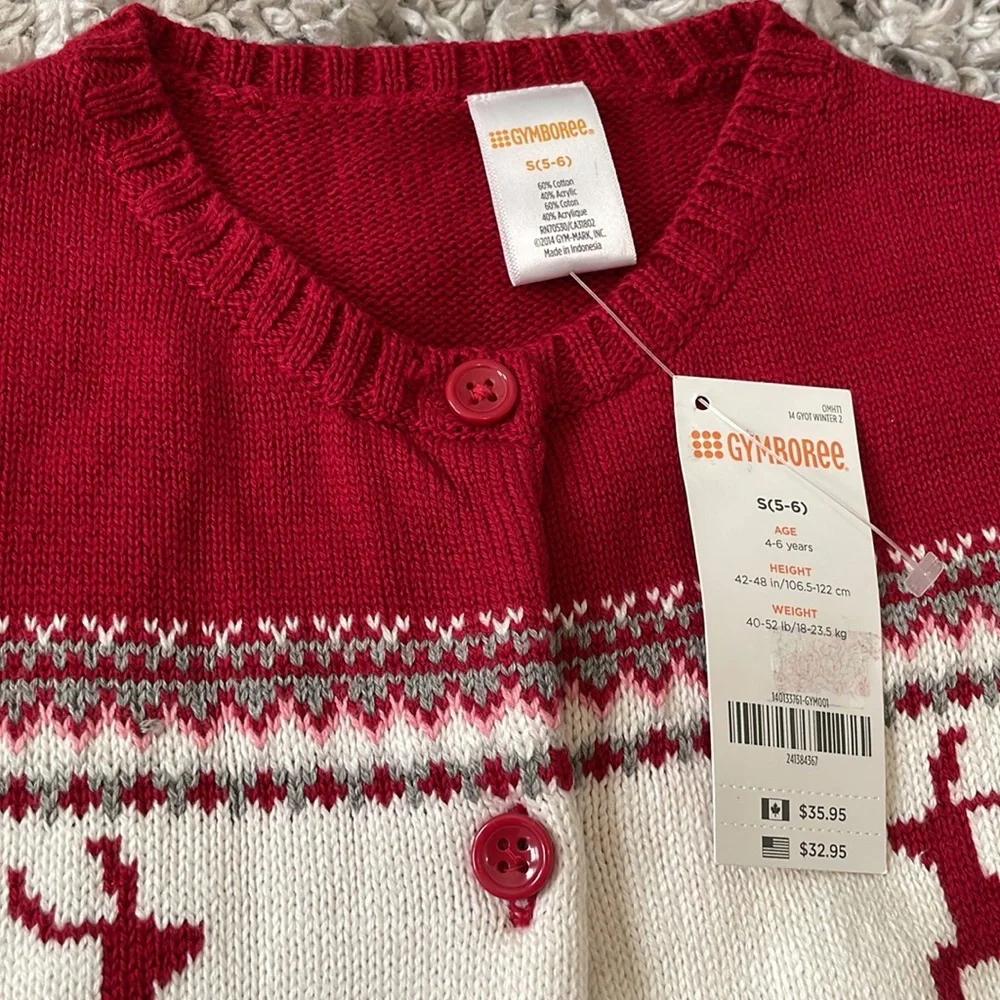 NWT 2014 Gymboree Outlet Reindeer Cardigan, Size S(5-6)